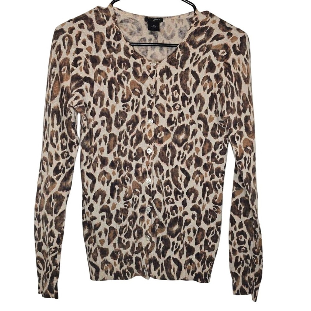 Ann Taylor Leopard Print Cardigan Sweater (XS) Animal Print, Classic